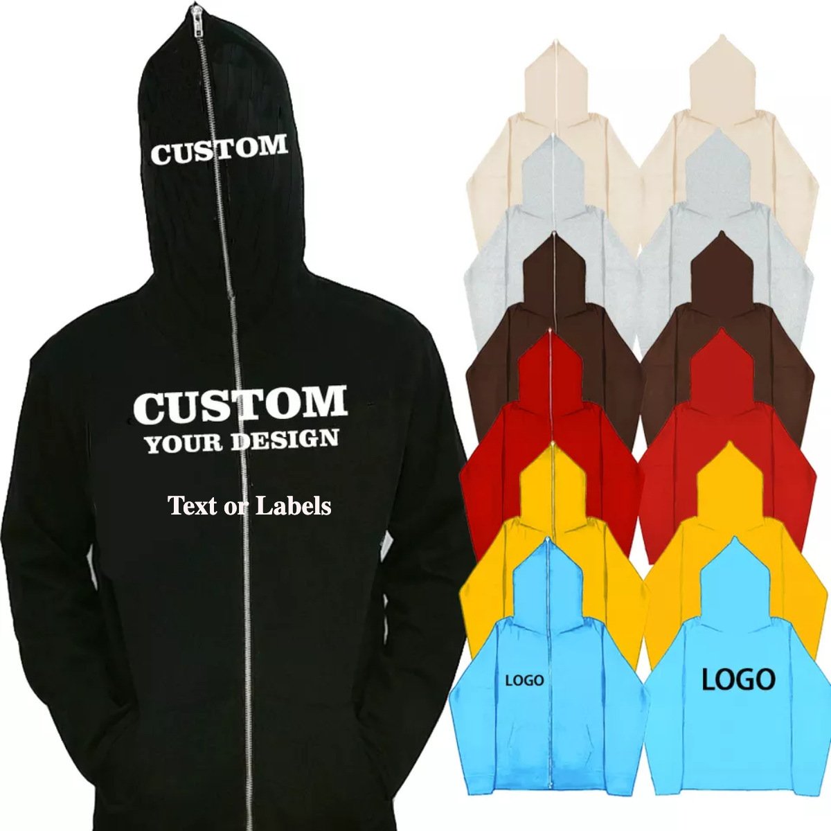 New Design fullzip hoodie custom Over Face Men's Hoodies Custom Logo Hip Hop Men Zipper Hoody Sweatshirt