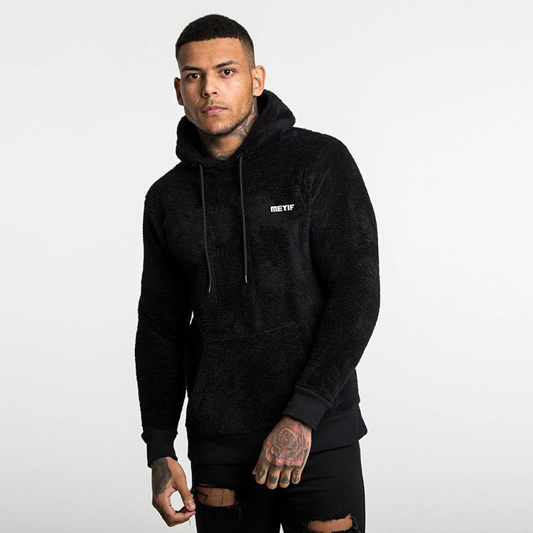 Blank Fluffy Gym Hoodie Pullover Sweatshirt Sweatsuit Winter Warm Fuzzy Thick Velvet Hoodie Embroidered Logo Custom Men Hoodies