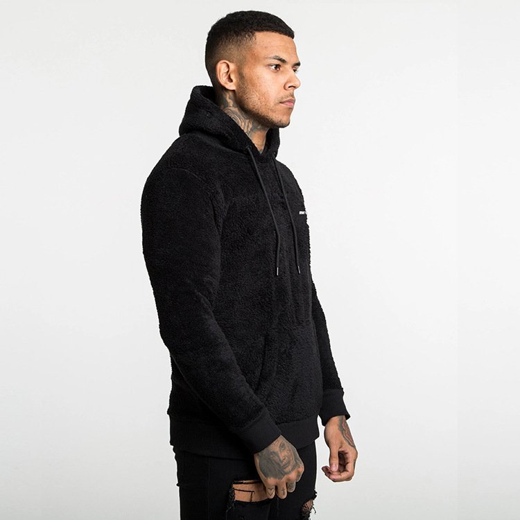 Blank Fluffy Gym Hoodie Pullover Sweatshirt Sweatsuit Winter Warm Fuzzy Thick Velvet Hoodie Embroidered Logo Custom Men Hoodies