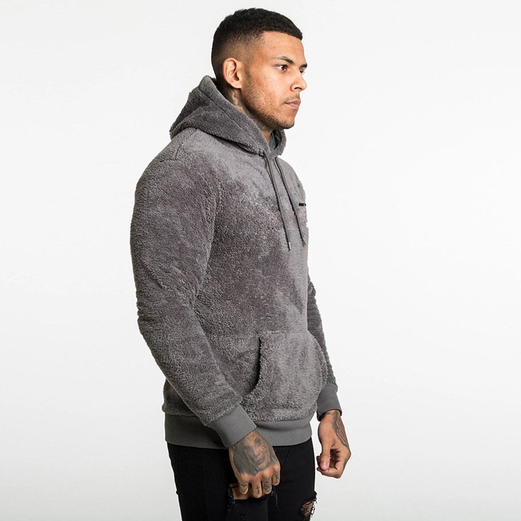 Blank Fluffy Gym Hoodie Pullover Sweatshirt Sweatsuit Winter Warm Fuzzy Thick Velvet Hoodie Embroidered Logo Custom Men Hoodies