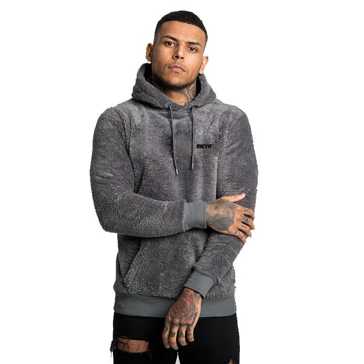 Blank Fluffy Gym Hoodie Pullover Sweatshirt Sweatsuit Winter Warm Fuzzy Thick Velvet Hoodie Embroidered Logo Custom Men Hoodies