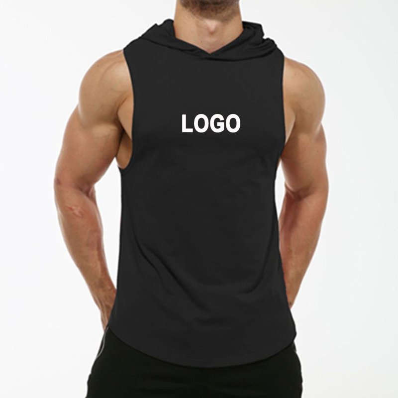 Men Workout Hooded Tank Tops Sports Bodybuilding Stringer Muscle Cut Off T Shirt Men's Sleeveless Gym Hoodies
