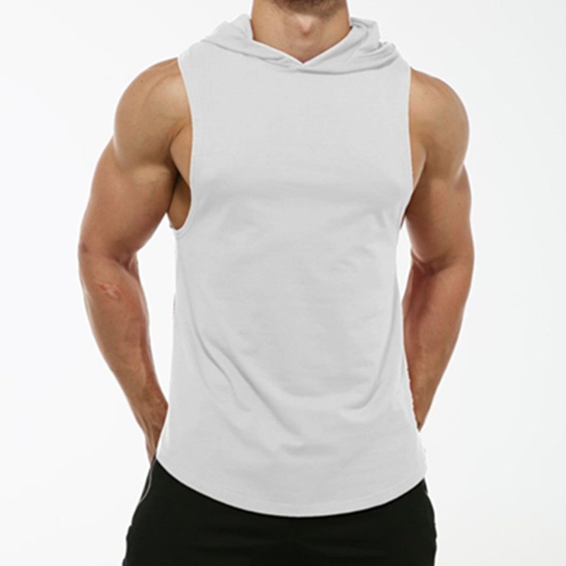 Men Workout Hooded Tank Tops Sports Bodybuilding Stringer Muscle Cut Off T Shirt Men's Sleeveless Gym Hoodies