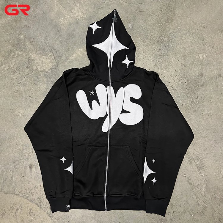 High Quality 100% Cotton French Terry Custom Streetwear Hoodie Manufacturer Full Zip Up Men Puff Print Hoodies