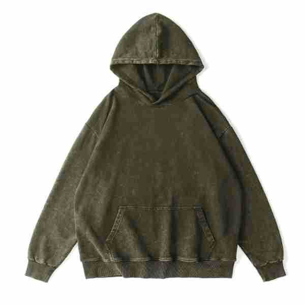 High Quality Mens Oversized Hoodie 350g Vintage Wash Wax Dyed Large Loops Heavyweight Cotton Hoodies