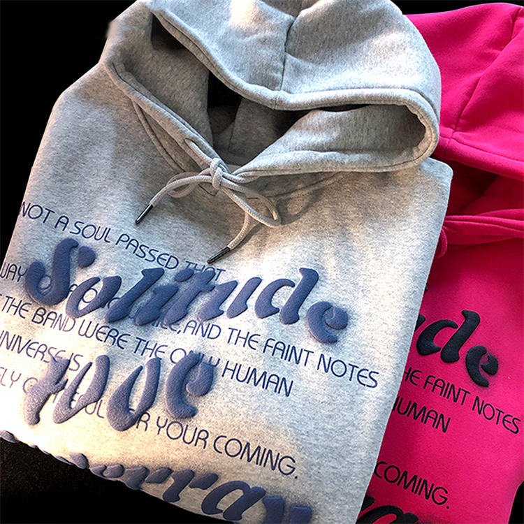 High Quality 3d Poam Printing Heavy Weight Custom Men's Hoodies Stringless Oversized Puff Print Hoodie