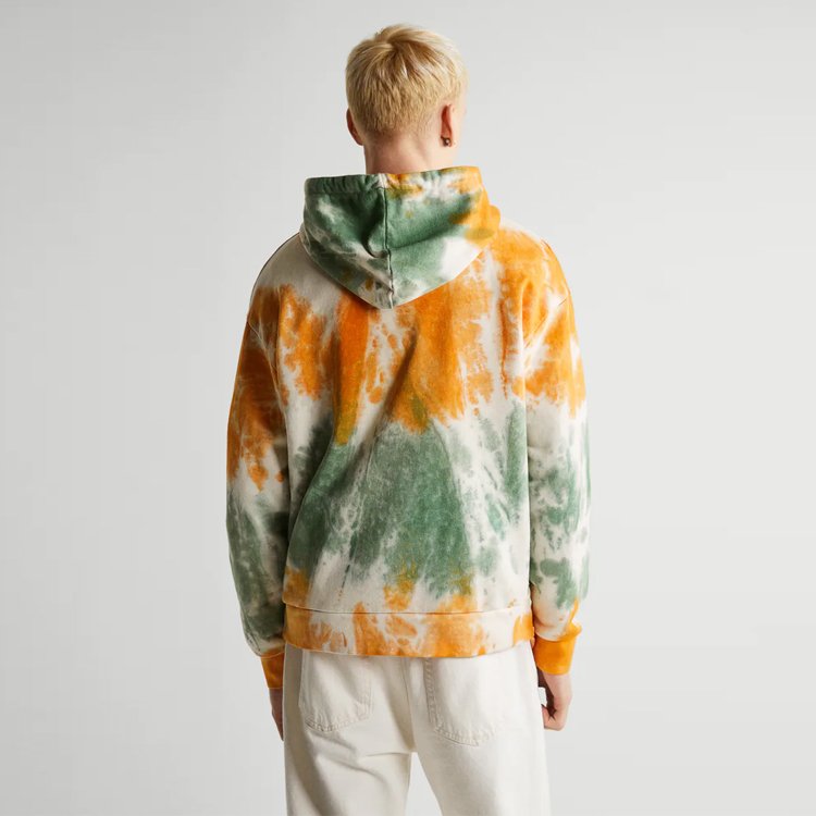 Dec fall men clothing tie dye sweatshirt acid wash unisex crop top custom orange green two colour loose fitting tye dye hoodies