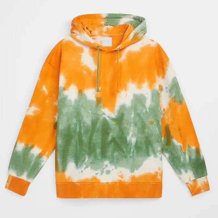 Dec fall men clothing tie dye sweatshirt acid wash unisex crop top custom orange green two colour loose fitting tye dye hoodies