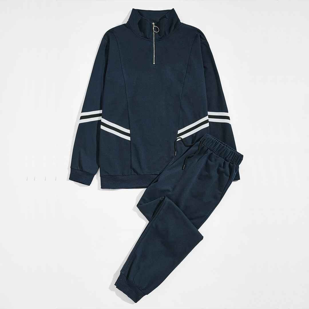 Hot Sale 2024 New Men's Tracksuits Causal Wear Soft Touch Two Tone Blue Color and White Lining Men's Hoodie Tracksuits