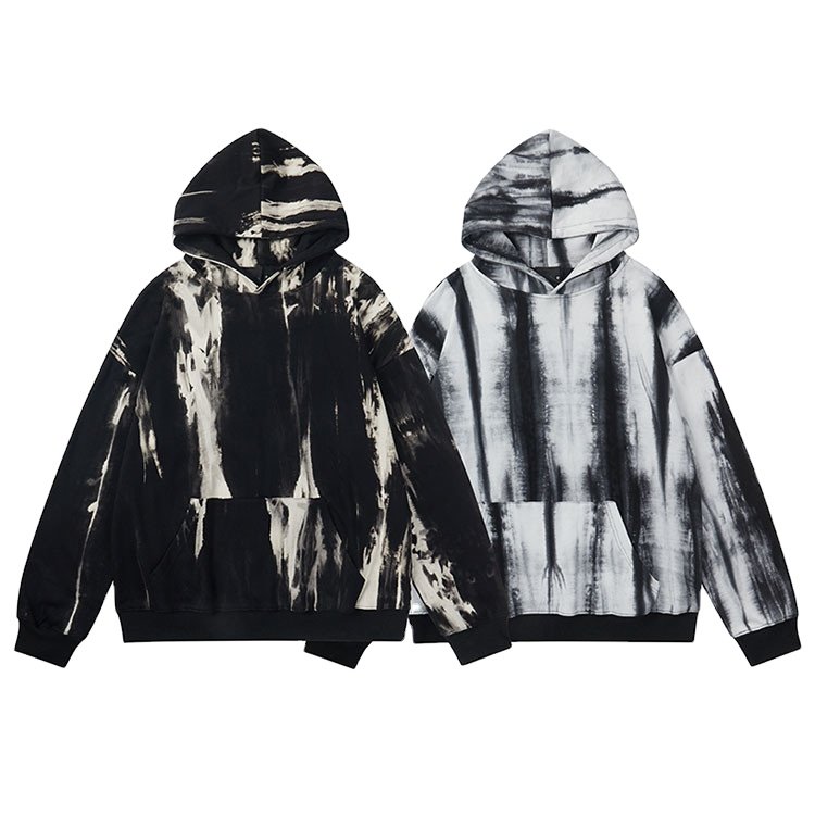 High Quality Custom Logo Tie Dyed Gradient Printed Vintage Hoodies For Men's Loose Oversize Sweatshirt