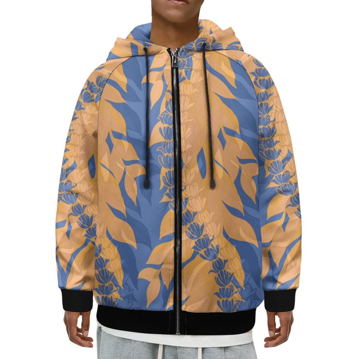 Men's Hoodies & Sweatshirts Plus Size Casual Print On Demand Maile With The Puakenikeni Men's Raglan Hooded Zipper Sweatshirt