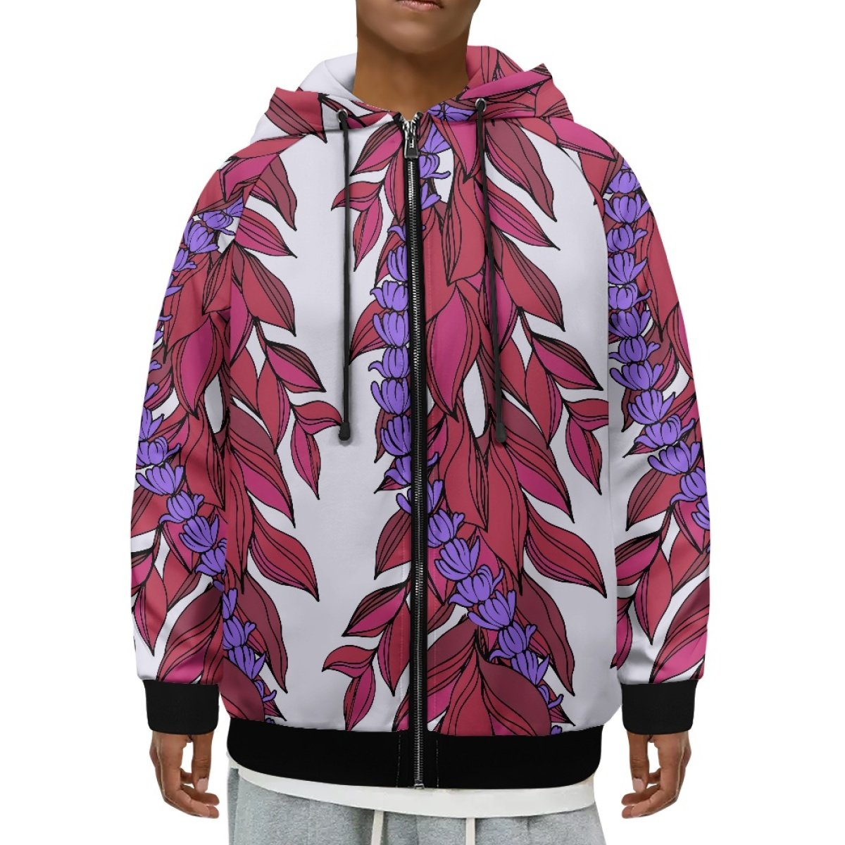 Men's Hoodies & Sweatshirts Plus Size Casual Print On Demand Maile With The Puakenikeni Men's Raglan Hooded Zipper Sweatshirt