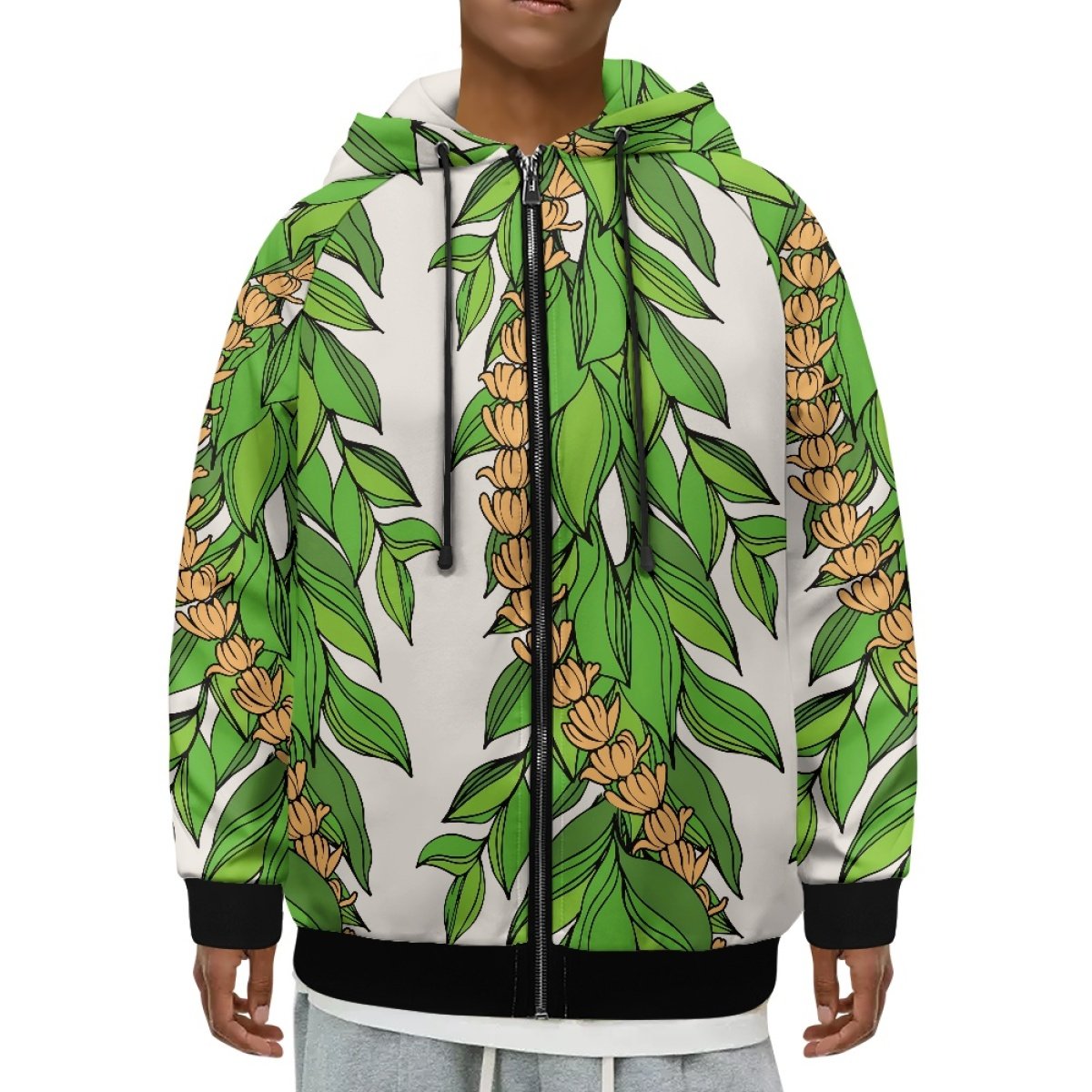 Men's Hoodies & Sweatshirts Plus Size Casual Print On Demand Maile With The Puakenikeni Men's Raglan Hooded Zipper Sweatshirt