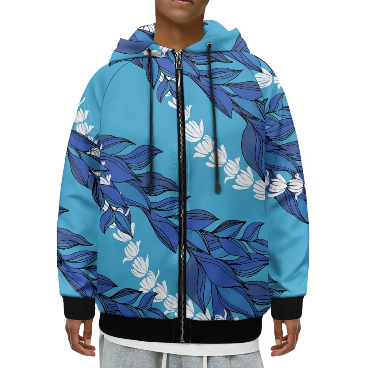 Men's Hoodies & Sweatshirts Plus Size Casual Print On Demand Maile With The Puakenikeni Men's Raglan Hooded Zipper Sweatshirt