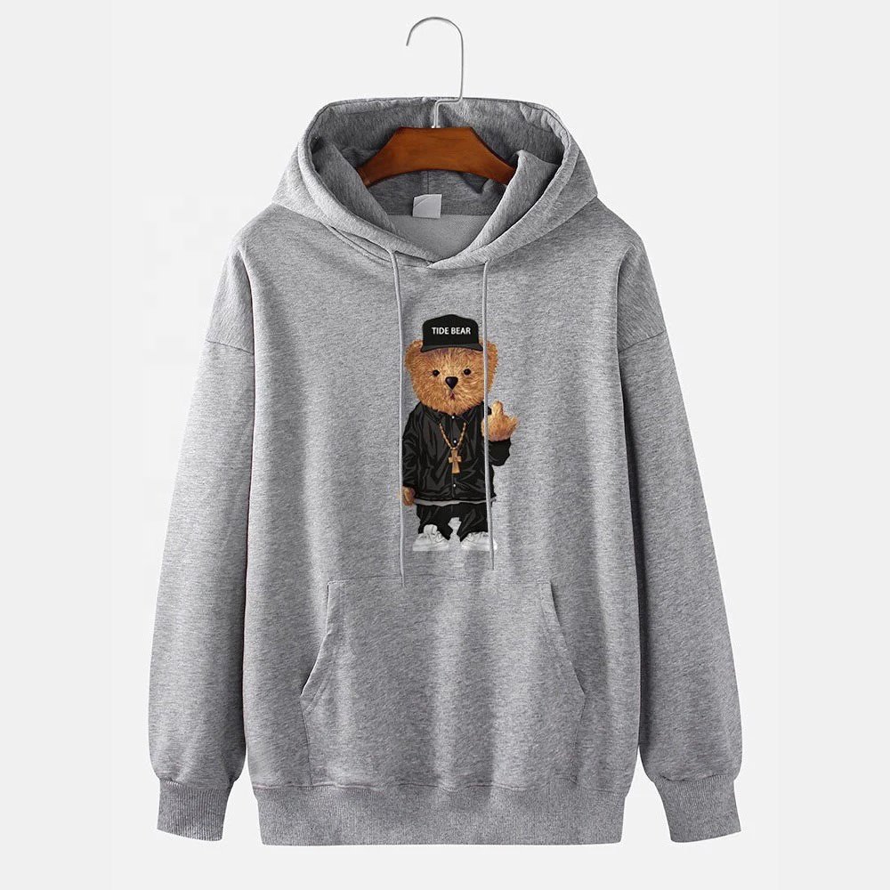 Wholesale 100% Cotton French Terry men's hoodies High Quality Heat Printing heavyweight hoodie