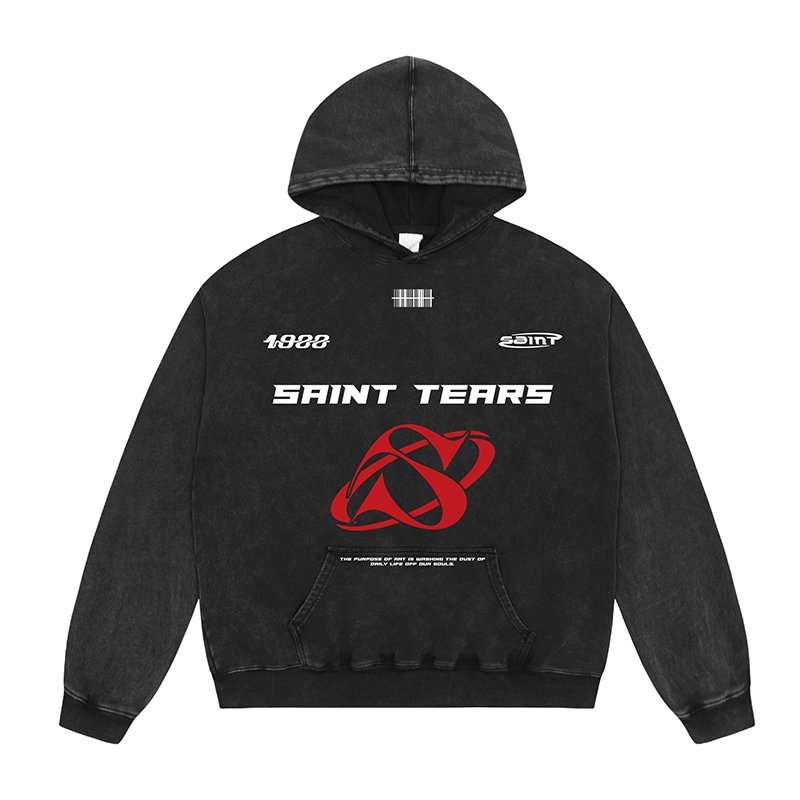 Wholesale High Quality Heavyweight 400G 100% Cotton Oversized Vintage Sand Wash Distress Saint Tears Men's Hoodies&Sweatshirts