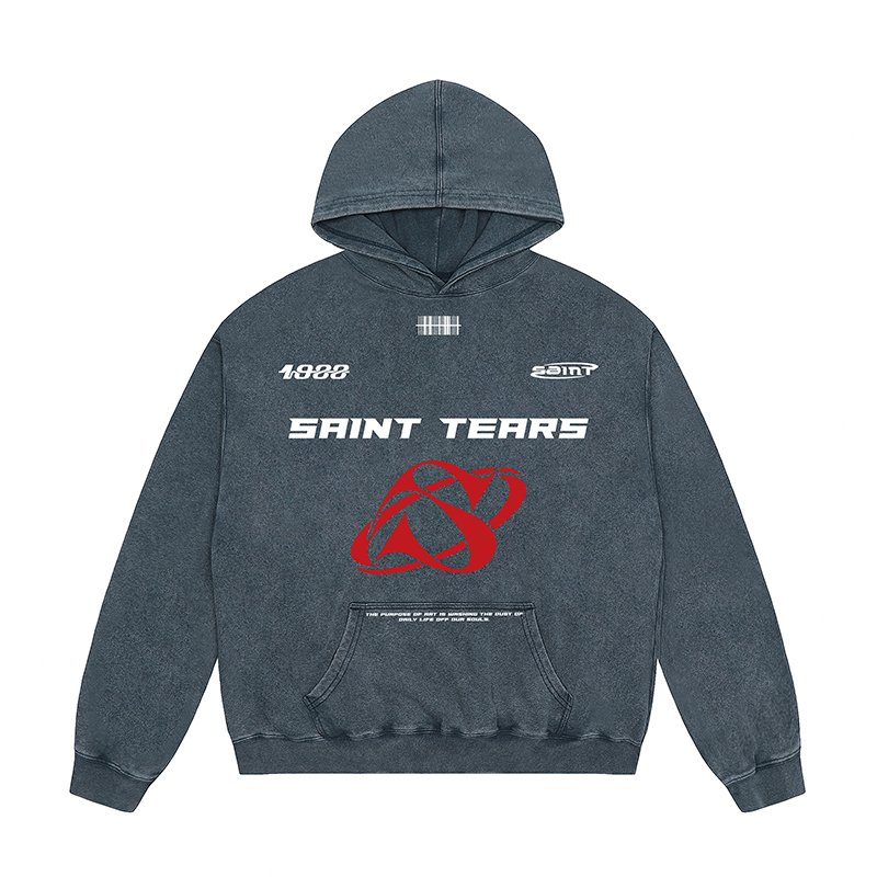 Wholesale High Quality Heavyweight 400G 100% Cotton Oversized Vintage Sand Wash Distress Saint Tears Men's Hoodies&Sweatshirts