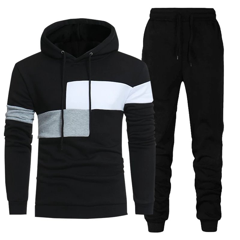 New Men's 2 Piece Set Patchwork Hoodies Pants Sports Casual Fashion Sweatshirt Trousers Oversize Male Tracksuit tracksuit men