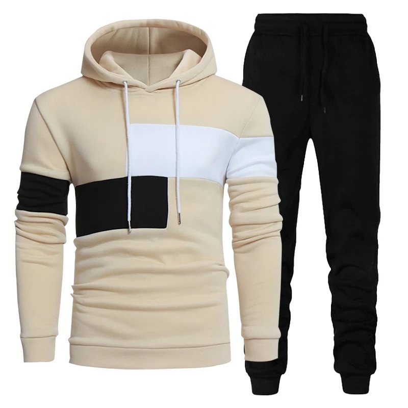 New Men's 2 Piece Set Patchwork Hoodies Pants Sports Casual Fashion Sweatshirt Trousers Oversize Male Tracksuit tracksuit men