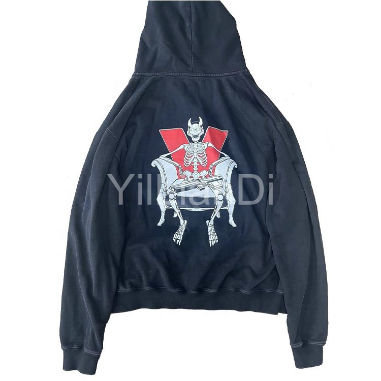 Custom Printing Oversized Men's Hoodies 100% Cotton Fleece Heavy Weight Acid Washed Vintage Hoodie No Drawstring