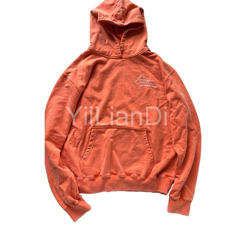 Custom Printing Oversized Men's Hoodies 100% Cotton Fleece Heavy Weight Acid Washed Vintage Hoodie No Drawstring