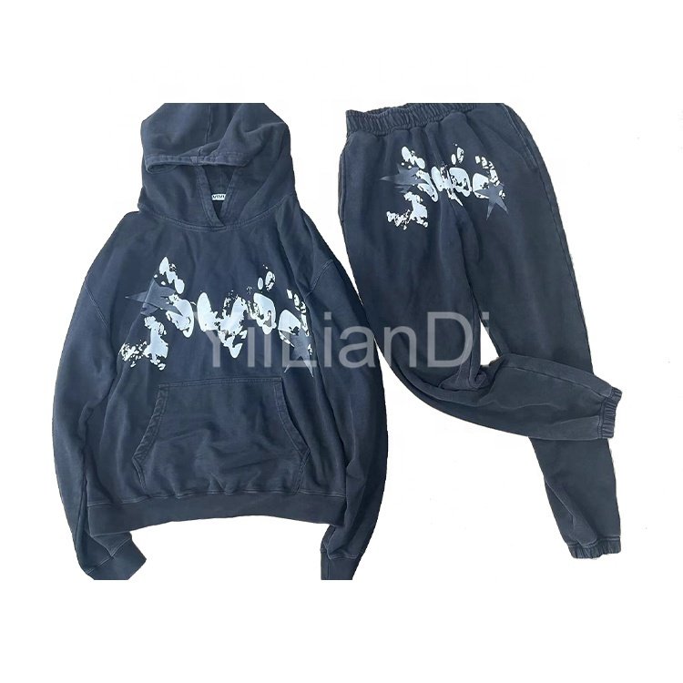Custom Printing Oversized Men's Hoodies 100% Cotton Fleece Heavy Weight Acid Washed Vintage Hoodie No Drawstring