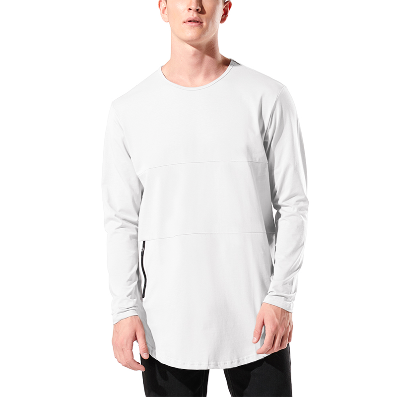 ZN-White color custom brand logo plain blanks O neck bottom hem full length men's hoodies & sweatshirts