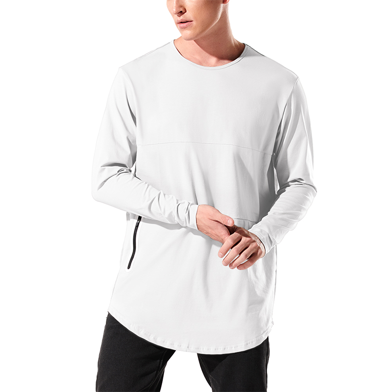 ZN-White color custom brand logo plain blanks O neck bottom hem full length men's hoodies & sweatshirts