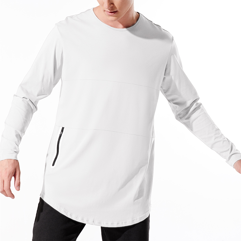 ZN-White color custom brand logo plain blanks O neck bottom hem full length men's hoodies & sweatshirts