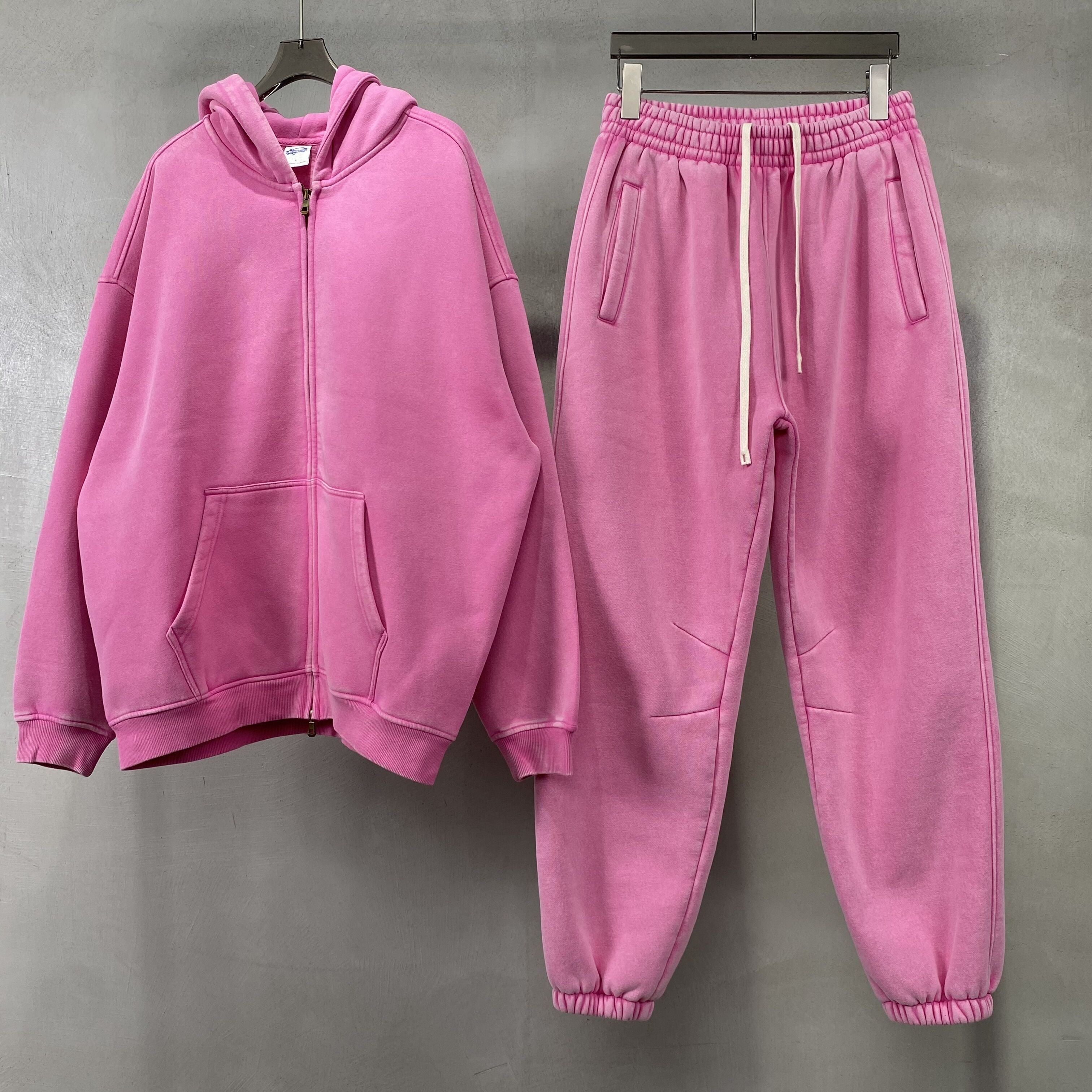 Autumn and winter washed wax printed vintage men's hoodie and pants, trendy brand zip Up hoodie set