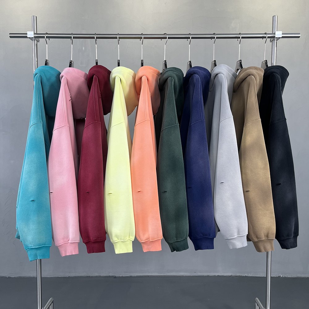 2024 Custom 360gsm Vintage Spray Monkey Washed Ripped Fleece Oversized Men's Hoodies Wholesale
