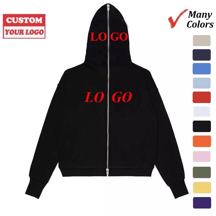 Full zipper Hoodie High Quality Cotton Polyester Men's Hoodies Custom Printing Full Zip Up Fleece Heavyweight Hoodie