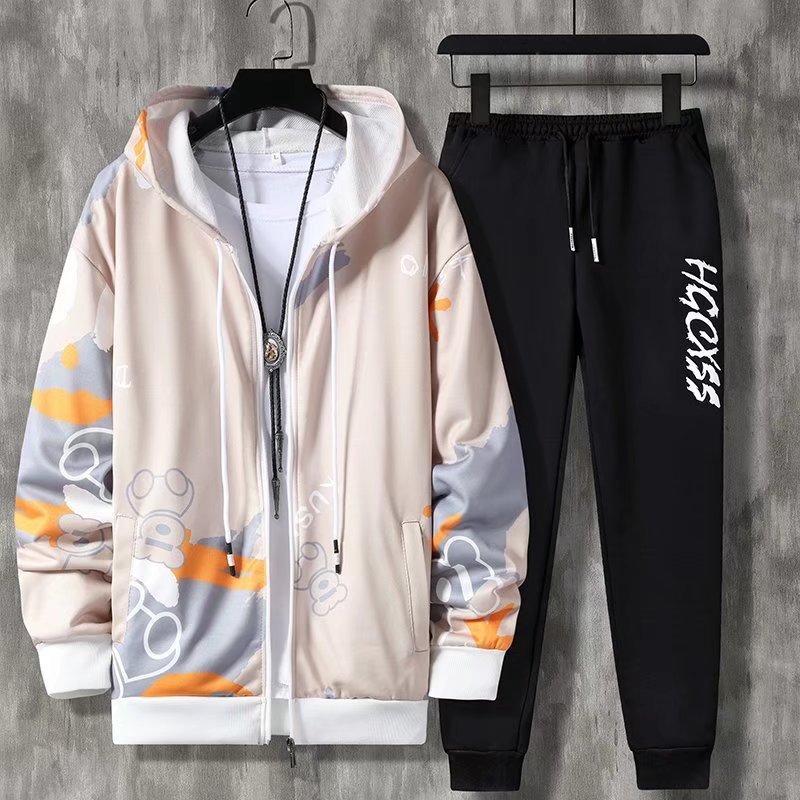 Youth sports suit men's spring 2023 new zipper long-sleeved hoodie fashion suit