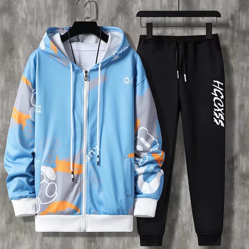 Youth sports suit men's spring 2023 new zipper long-sleeved hoodie fashion suit