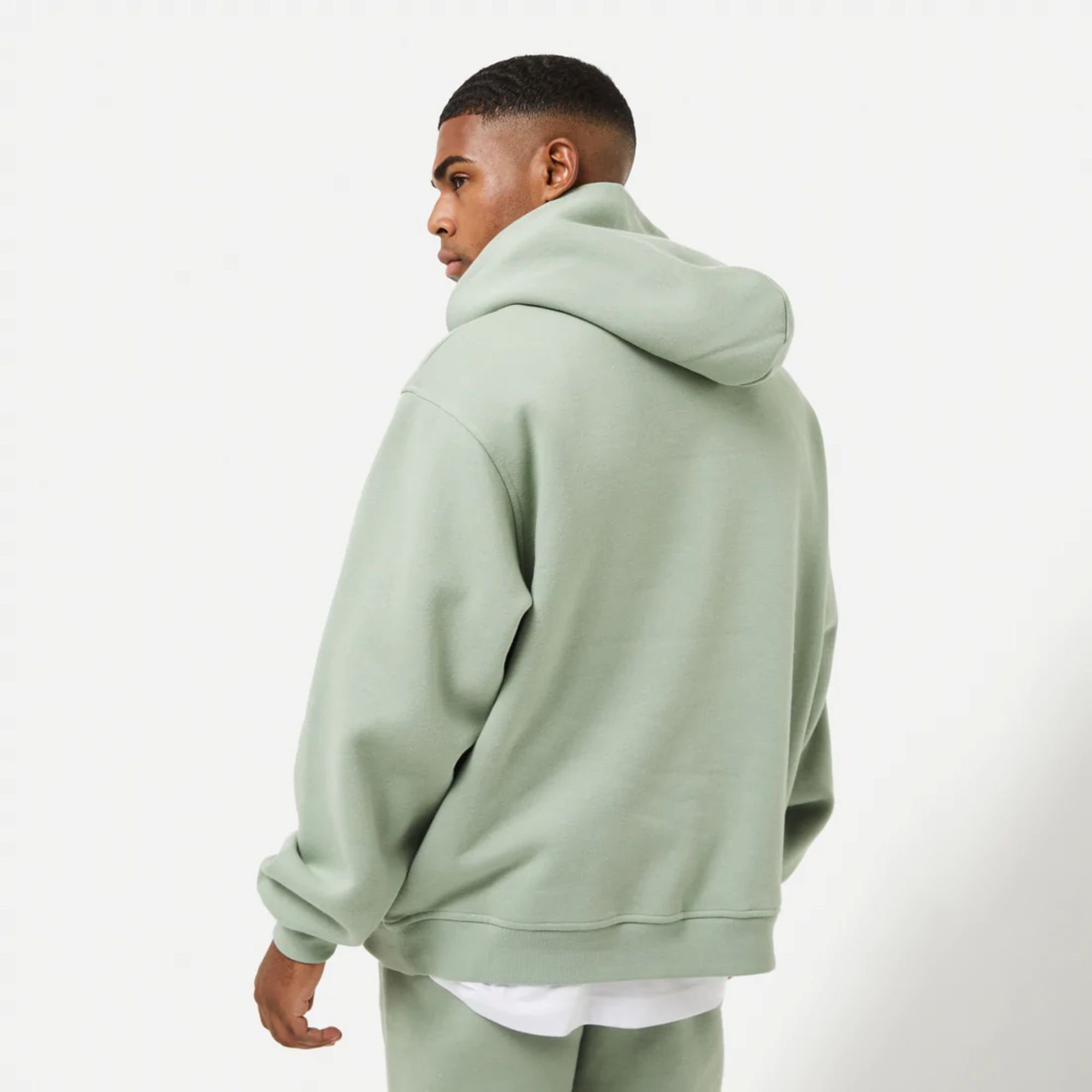 Top 80% Cotton 20% Polyester Drop shoulders Pullover style Cross over neckline Ribbed hem and cuffs Dust Green Oversized Hoodies