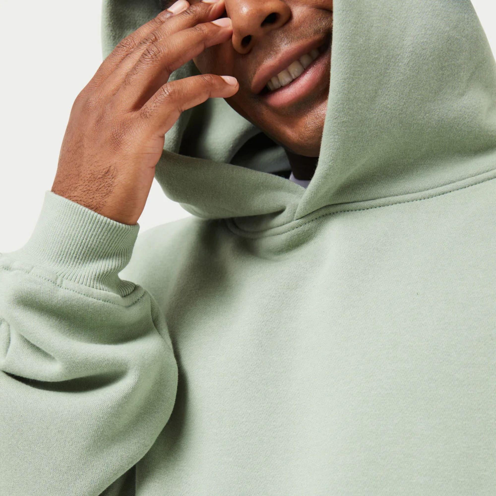 Top 80% Cotton 20% Polyester Drop shoulders Pullover style Cross over neckline Ribbed hem and cuffs Dust Green Oversized Hoodies