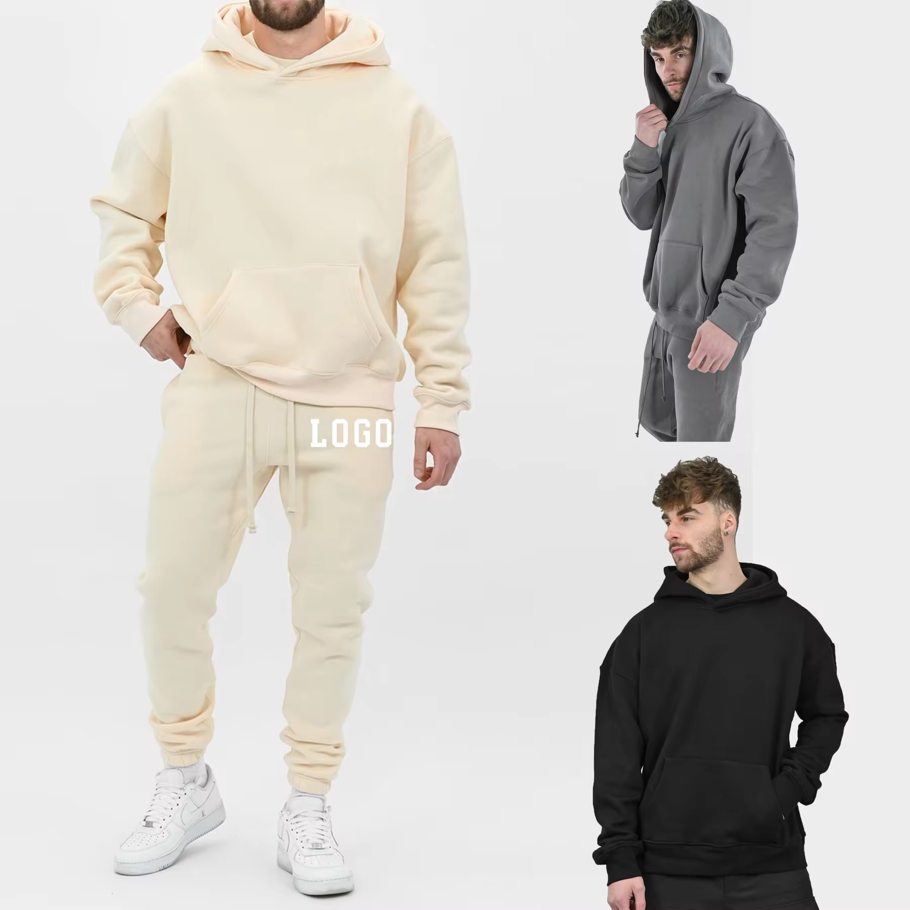 high quality oversized drop shoulder hoodie stringless heavy weight 500gsm cotton stringless men's hoodie