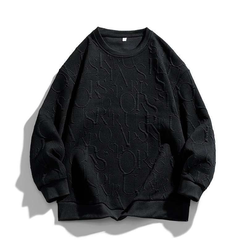 ANSZKTN Men Spring autumn casual Sweatshirt O neck long sleeve washed trend letter jacquard hoodie Pullover