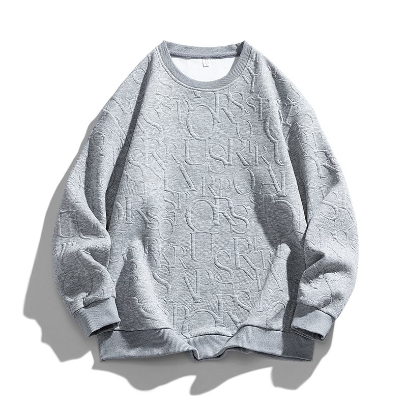 ANSZKTN Men Spring autumn casual Sweatshirt O neck long sleeve washed trend letter jacquard hoodie Pullover
