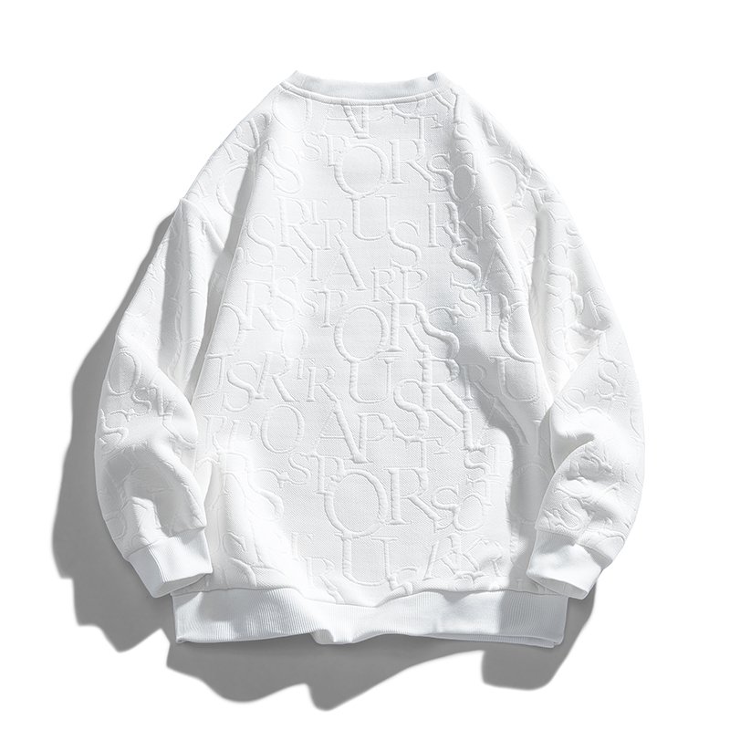 ANSZKTN Men Spring autumn casual Sweatshirt O neck long sleeve washed trend letter jacquard hoodie Pullover