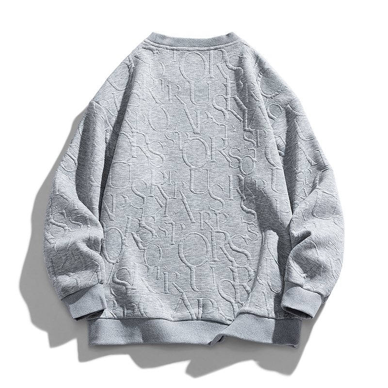 ANSZKTN Men Spring autumn casual Sweatshirt O neck long sleeve washed trend letter jacquard hoodie Pullover