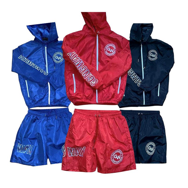 Factory price windbreaker short set sweatsuit high quality shorts and jacket set men