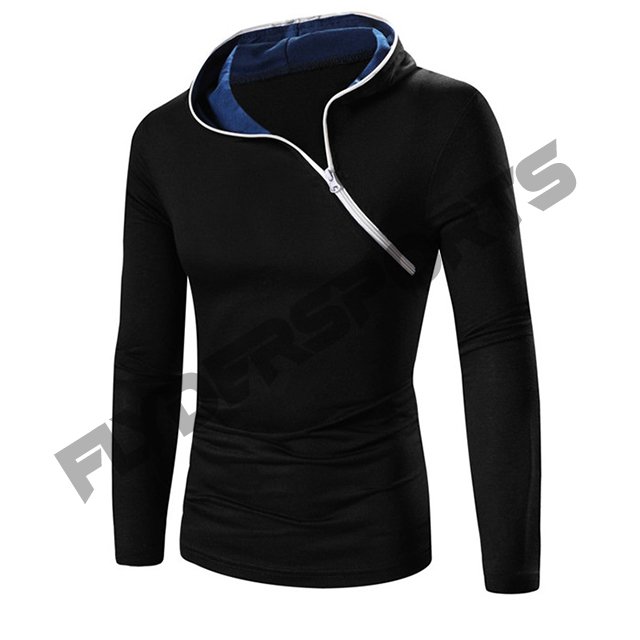 plain slim fit hoodies men's pullover hoodie with top side zipper hooded sweatshirt
