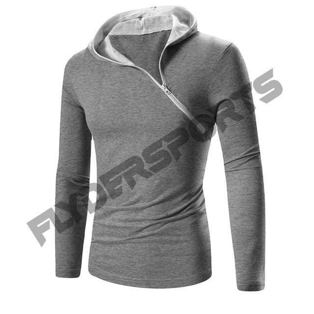 plain slim fit hoodies men's pullover hoodie with top side zipper hooded sweatshirt
