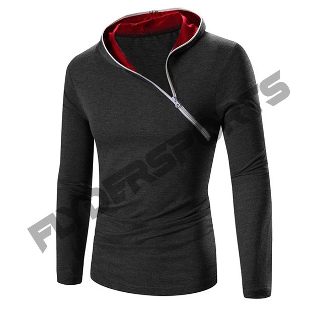 plain slim fit hoodies men's pullover hoodie with top side zipper hooded sweatshirt