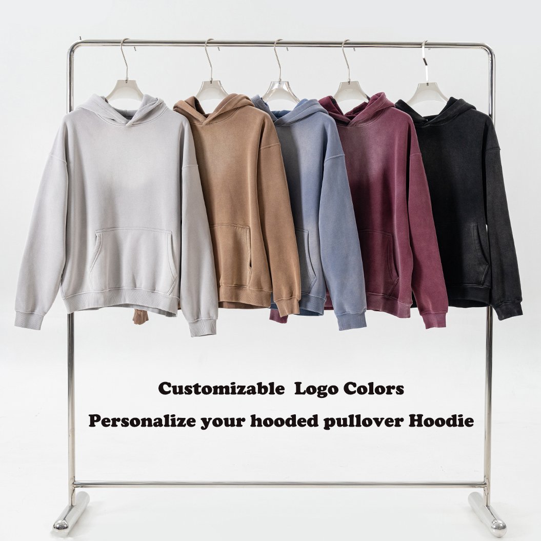 High Quality Custom logo Heavyweight pullover cotton Fleece Hoodies Drop Shoulder oversized vintage Acid Washed men Hoodies