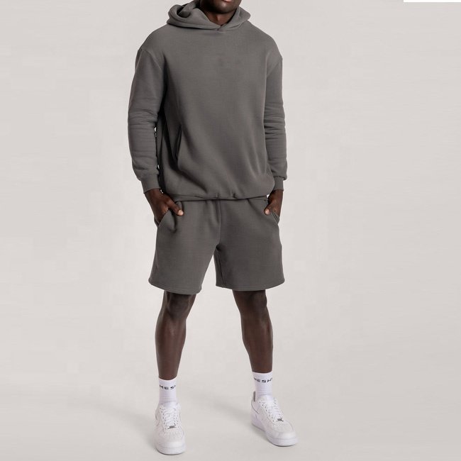 wholesale custom oversized thick blank heavyweight 400gsm hoodie 100% cotton mens hoodie and shorts set