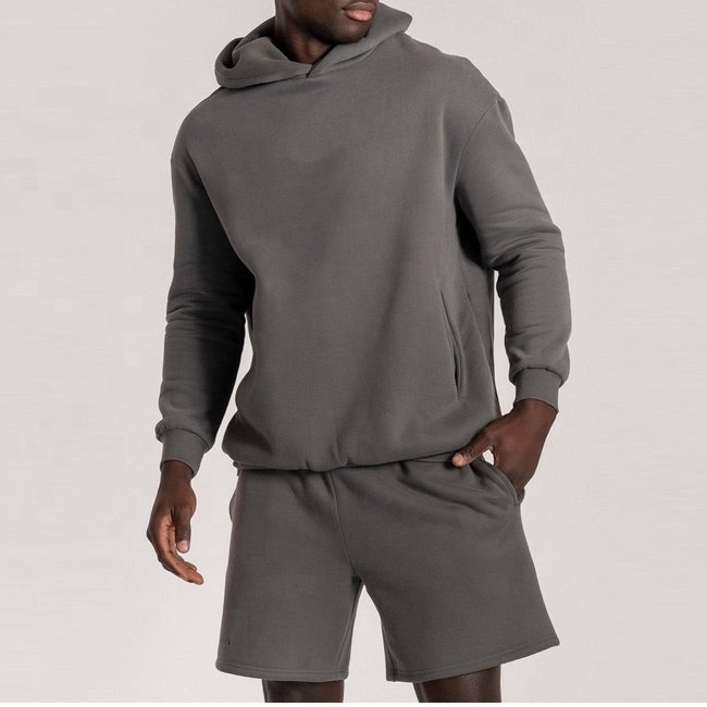 wholesale custom oversized thick blank heavyweight 400gsm hoodie 100% cotton mens hoodie and shorts set
