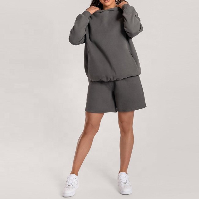 wholesale custom oversized thick blank heavyweight 400gsm hoodie 100% cotton mens hoodie and shorts set