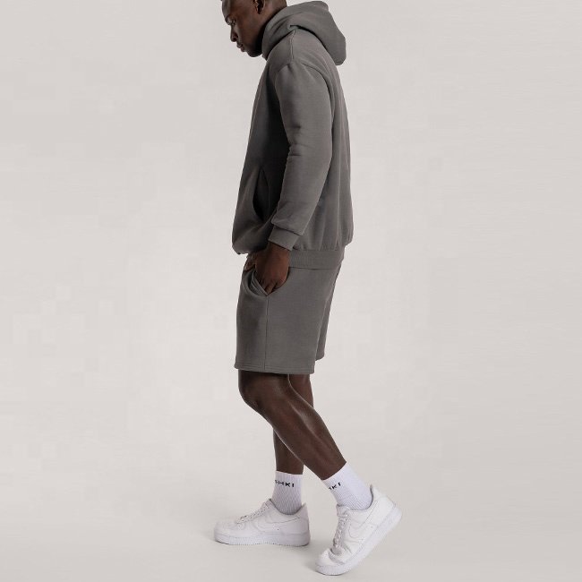 wholesale custom oversized thick blank heavyweight 400gsm hoodie 100% cotton mens hoodie and shorts set